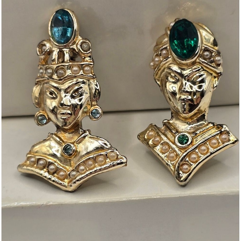 Estate Gold and Green Vintage-Inspired Earrings